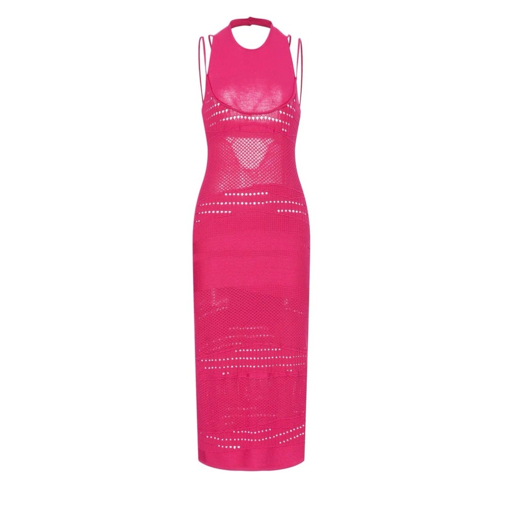 Esteban Cortazar‎ - Pink Crochet Midi Dress Size S Stretchy